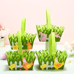 10PC Nuova Decorazione di Pasqua Cestino verde portatile Decorazione non tessuta di pollo coniglietto Decorazione creativa Cestino di Pasqua Decorazione della casa 240218