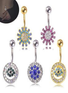 DS85 Çiçek Sarkık Göbek Düğmesi Halkaları Vücut Piercing Göbek Bar 14G Tam Kristal Kötü Gözler Çiçek şekli Vücut Piercing Bar Vücut Bar J8593713