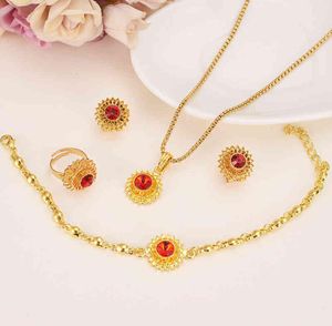 Conjuntos de joias i ouro etíope vermelho conjunto de pedra de chuva pingentebrincos pulseira pedra de ouro áfrica etiópia conjunto de casamento habesha eritreia2144634