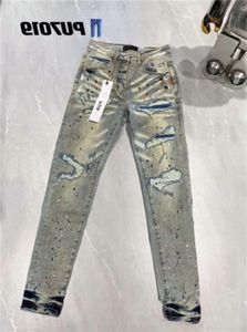 jeans viola di marca da uomo Jeans firmati viola Moda motociclisti strappati in difficoltà da donna Denim Cargo per uomo B L o e