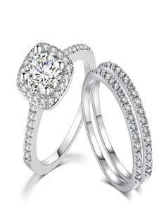 Amazon joias femininas banhadas a ouro branco CZ diamante três peças conjuntos de anéis de noivado de casamento banda de noiva SR5316464675