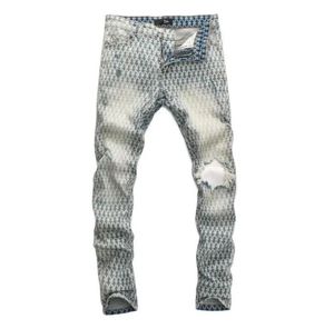 Designer Men's Jeans Knärlängd mager raka jeans trendiga långa raka rippade high street rock väckelse jeans hip hop hombre sanna religiösa män märke byxor bdno