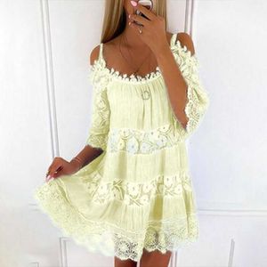 Designer de roupas femininas estilo princesa vestido de ouro fora do ombro vestido de alça de renda casual sólido solto vestido bordado flores vestidos de verão vestido brancoL19T