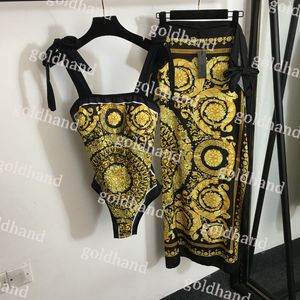 Costume da bagno di lusso con fascia da donna Costume da bagno intero di design con lettera stampata bikini con gonna laterale