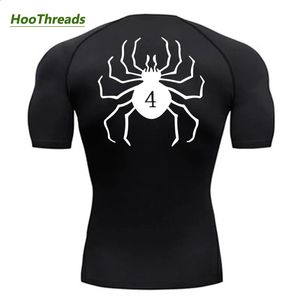 Spider Print Compression Shirts For Men Gym Workout Fitness Undershirts Kort ärm Snabbt Dry Athletic T-shirt Topps Sportkläder 240117