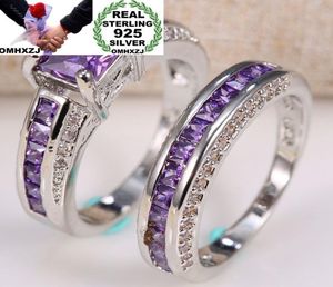OMHXZJ Set di anelli in argento sterling 925 con ametista quadrata intera europea per donna uomo regalo di nozze RR761170635