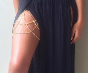 Rhinestones bacak uyluk zinciri parlak kadınlar seksi vücut zinciri bacak uyluk kablo demeti mücevher plajı çok katmanları altın renk zincirleri jck0167047364