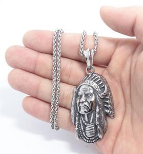 316 Stainless Steel Indian Pendant Punk biker men Gothic style 316l Stainless Steel Chief Head Necklace282A7709191