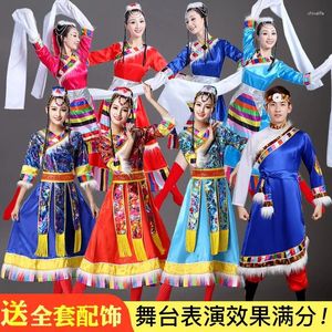 Scene Wear Women Chinese Traditional Performance Costume Tibetan Dance Clothing Woman Festival Water Sleeve Dress Glitter Rave Outfit