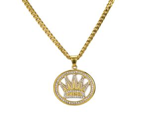 Роскошный уличный стиль, медный кулон Royal King Crown, мужское ожерелье из нержавеющей стали, кубинская цепочка, ожерелья, подвески для ювелирных изделий 2106216295070