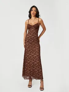 Vestidos casuais mulheres verão floral renda sheer longo cami vestido sem mangas sem costas v pescoço noite fishtail maxi