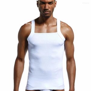 Herrtankstoppar mode Vest Cotton Tight Top Home Sleep Casual Solid Boy Sexig asiatisk storlek ärmlös plagg Body Building