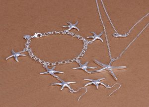 Hög klass 925 Sterling Silver Threepiece Starfish Jewelry Set DFMSS124 Helt ny fabriksdirekt 925 Silverhalsbandsarmband81341638