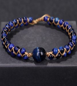 Fehame alta qualidade natural lápis-lazúli azul tigre olho pedra contas pulseiras para mulheres masculino estiramento pulseira redonda casal gift5367071