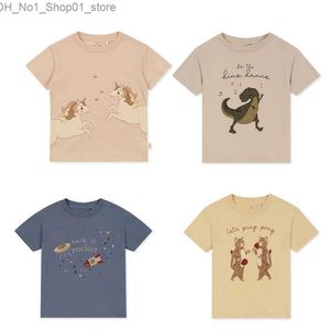 T-shirts 2023 ks girl s t shirt pojkar dinosaurier dräkt baby kläder sommar barn tecknad söta tees barn djur toppar 1-14 år q240218