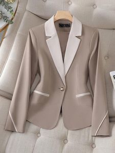 Kadınlar Suits Uzun Kollu Ofis Bayanlar Resmi Blazer Kadın Bej Mavi Kahverengi Kadın İş İşi Giyim Sonbahar Kış 2024 için İnce Ceket