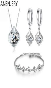 Anenjery 5 Style 925 Sterling Silver smycken set Zircon Square Cube NeckaceeArringsBracelet för kvinnor Gift6636013