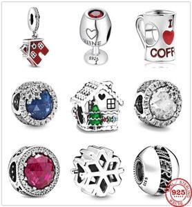 Ny 925 Sterling Silver Christmas Charm Wine Coffee Snowflake House Pärlor Fit Original Armband DIY Women Jewelry 20209120940