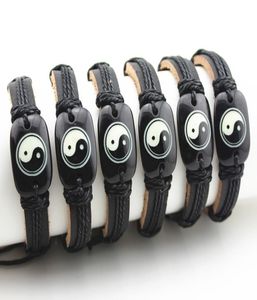 Jewelry Whole 12pcs Eastern civilization Taoist Tai Chi Yin Yang Leather Bracelets Surfer Bangle Amulet Gift MB087650445