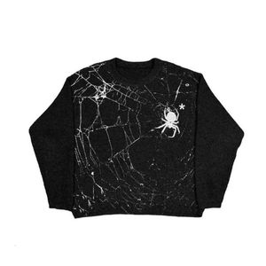 Y2K Goth Harajuku Spider Web Print Pattern С длинным рукавом Вязаный мужской пуловер Осень-зима Уличная одежда Повседневный женский свитер в стиле гранж 240126