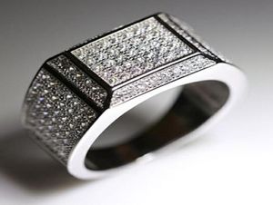 Роскошное мужское кольцо из белого золота 18 карат с прозрачным цирконом и инкрустацией GF Jewelry52839065756692