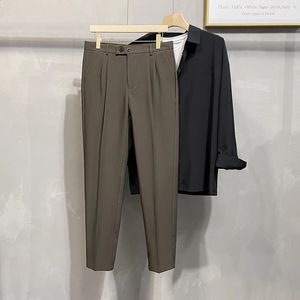 Clássico 4 cores casual calça masculina primavera outono negócios moda calças confortáveis em linha reta tornozelo comprimento calças cinza preto 240122