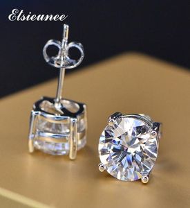 Elsieunee 925 srebrne srebrne 678 mm okrągłe cięcie symulowane kolczyki diamentowe Moissanite Diamentowe kolczyki zaręczynowe dla kobiet6596700