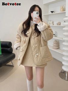 Women's Trench Coats Botvotee Winter Jacket For Women Parkas Lamb Faux Fur Horn Button V-Neck Coat Thicken Warm Outerwear Korean Fashion