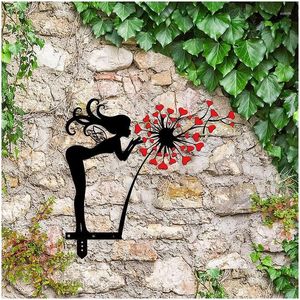 Garden Decorations Creative Flower Scpture Silhouette Decor Outdoor Metal Art Iron Home Yard Wall Tree Figurer Handhantverk Statue D Dhrup