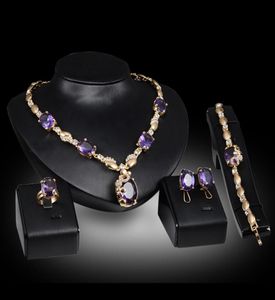 Rings Necklaces Bracelets Earrings Jewelry Set Fashion Royal Imitation Gemstone 18K Gold Plated Party Jewelry 4piece Set Wholesal3250864