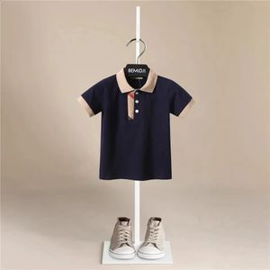 Летние рубашки-поло для маленьких мальчиков от 12 месяцев до 9 лет, одежда в полоску с короткими рукавами и лацканами для девочек, хлопковые дышащие детские топы, верхняя одежда 240131