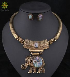 Vintage Jewelry Sets Statement Colorful Resin Elephant Necklaces Pendants Antique Silver Stud Earrings Sets For Women88001237688337