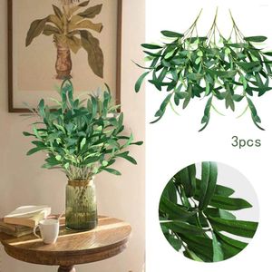 Flores decorativas 3 pc plantas artificiais folha arbusto casa escritório jardim flor decoração de casamento ramos de vegetação hastes para