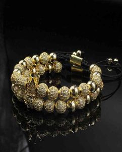 Män armbandluxury Crown Charm 8mm Micro Pave runda flätad makrame armband handgjorda smycken kvinnor gåva7958769