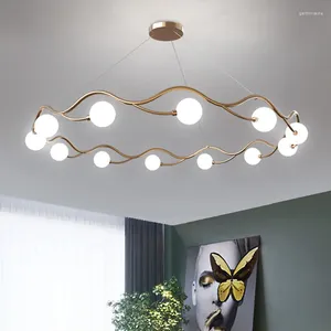 Kronleuchter Nordic Runder Kronleuchter Wellenform Moderne minimalistische Dekorbeleuchtung Wohnzimmer Schlafzimmer Goldlampe