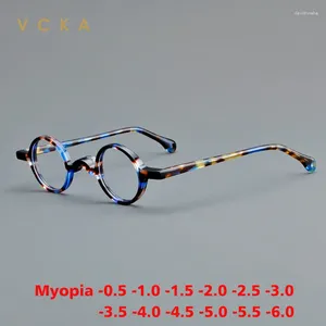 Solglasögon VCKA Retro Small Acetate Myopia Eyewear Frame Round High Quality Men Women Fashion Custom Computer Optic Glasses -0.5 till -6.0