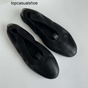 Toteme Rib designer Scarpe elastiche Pelle di pecora 22 Scarpe da balletto a testa tonda stile calzino a molla in pizzo nero