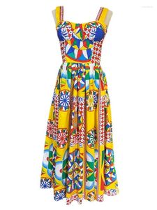 Vestidos casuais férias de verão praia espaguete cinta vestido feminino algodão acolchoado copo colorblock impressão zíper elástico backless midi vestidos