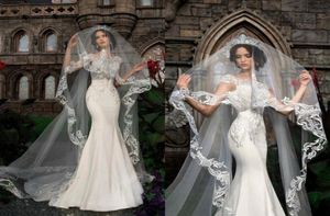 2019 Eleganta brudslöjor Lace Appliqued 3 m lång ett lager katedrallängd voiles de mariage anpassade högkvalitativa bröllop vil1408585