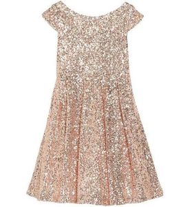 2019 Abiti da spettacolo per ragazze Bling Rose Paillettes Bateau Capped Senza maniche Cerniera Lunghezza tè Increspato Flower Girl Abiti A Line7129117