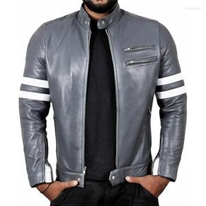 Men's Jackets Pattern Genuine Lambskin Leather Jacket Motorcycle Striped