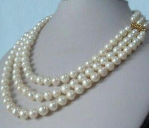 Fine Pearls Jewelry Threestrand Natural 885 mm Akoya White Pearl Naszyjnik 17Quot18quot19quot 14K Gold Clamp8900286