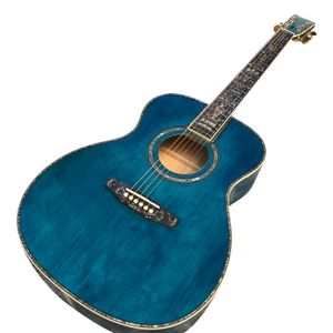 40 tum om Series Solid Wood Polished Glossy Paint Finish All Abalone Black Finger Acoustic Guitar