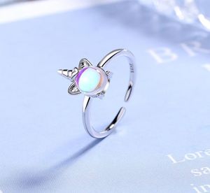 Miłośnicy prezenty 925 Sterling Silver Fancy Fancy Unicorn Opal Rings Regulowany rozmiar palca dla kobiet ślub otwarty pierścionek srebrna biżuteria 5273550