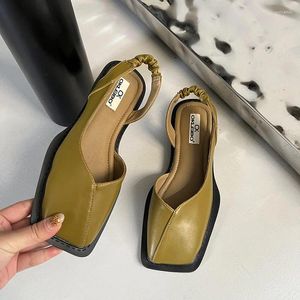 Sandálias femininas de bico fechado verão casual cor sólida sapatos rasos quadrados