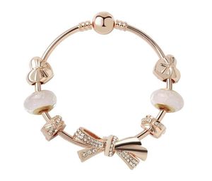 Fashion Style Charm Bracelet Women Rose Gold Bowknot European Charm Beads Snowflake Dangle Fits Charm Bracelets Necklace DIY Jewelry5143694