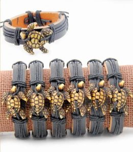 SENHUA Jewelry Whole 12pcslot Imitation Bone Carved Cute Sea Turtles Leather Bracelets Surfer Wrap Hemp Bangles Gifts MB1542085686