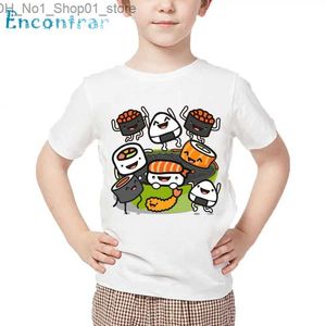 Camisetas Meninos e Meninas Sushi Party Imprimir Camiseta Bebê Dos Desenhos Animados T-shirt Engraçado Crianças Verão Manga Curta Branco TopsoHKP5561 Q240218