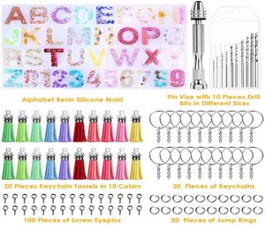 Alphabet Silicone Resin Molds Letter Number Epoxy Molds Keychain Resin Jewelry Molds for Resin Casting with Keychain Tassels2841083