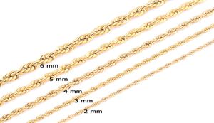 Högkvalitativ guldpläterad repkedja rostfritt stål halsband för kvinnor män guld mode rep kedja smycken gåva5161467